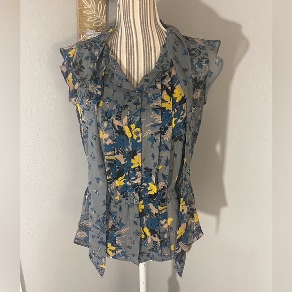 LOFT Floral Blouse in Blue and Yellow - Picture 3 of 6